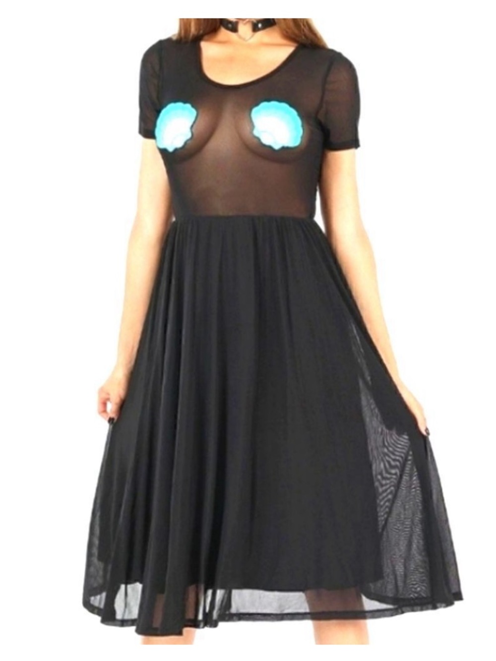 Iron Fist Mermaid For Life Black Sheer Seashell Mesh Midi Dress Size M